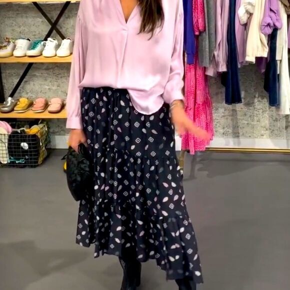 NEW Xirena Women's Iris Skirt Cotton Silk Mid Black Whimsey Pocket Skirt Large - Picture 7 of 11